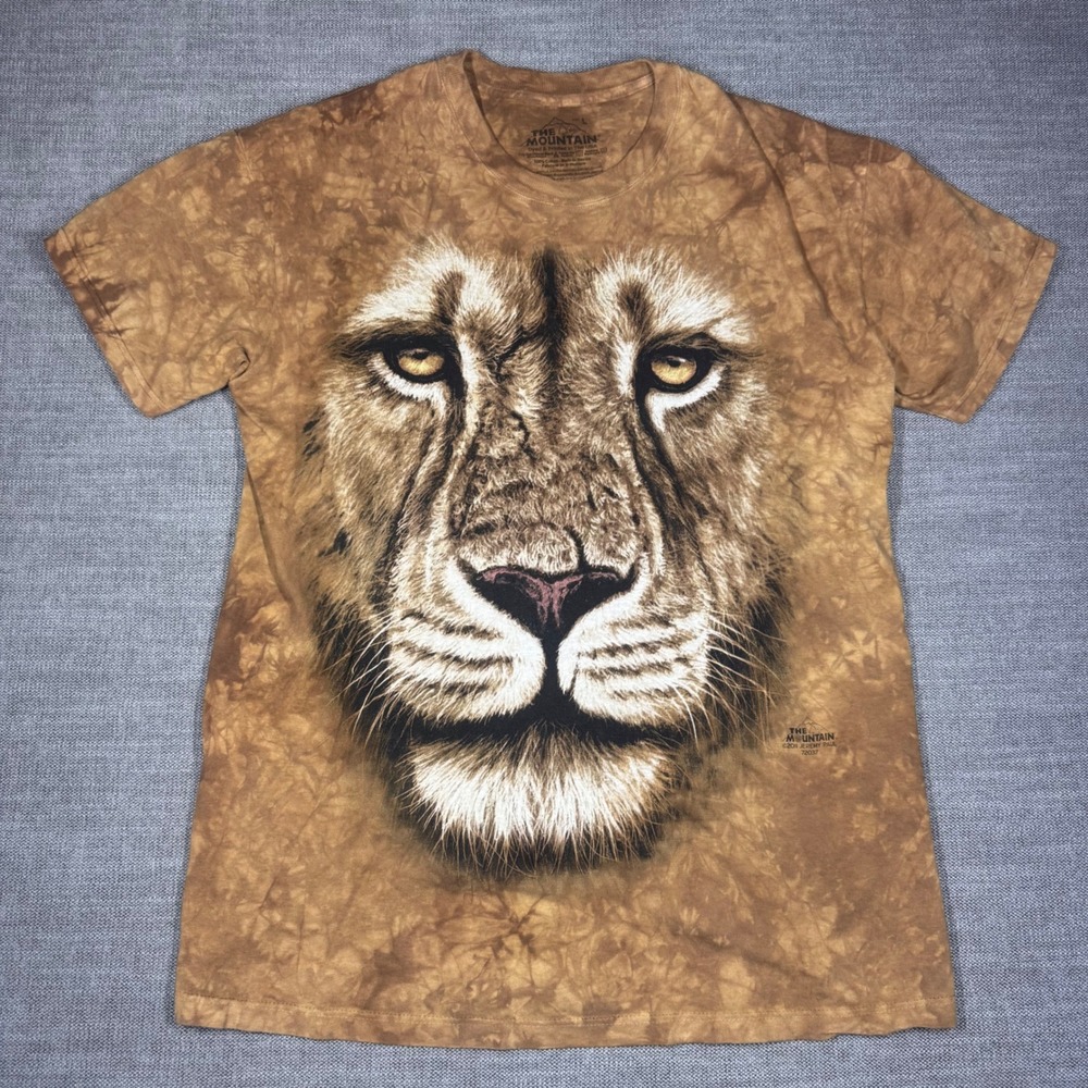 The Mountain Lion Face Graphic T-Shirt Brown Tie Dye Vintage 90s Mens Large